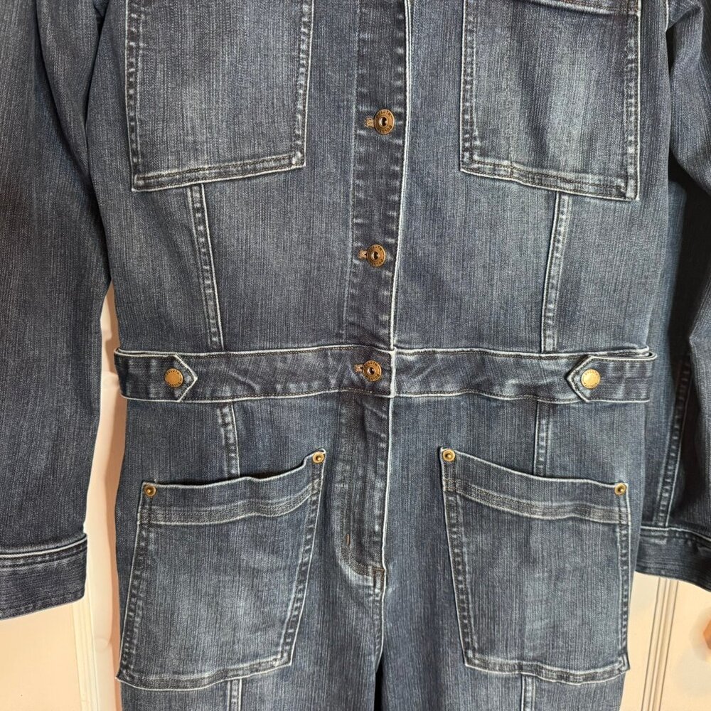 Duluth Trading Co Dark Wash Blue Denim Women's Work Long Sleeve Jumpsuit sz 10R - Picture 3 of 15